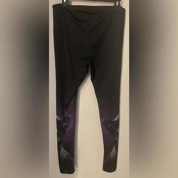 AWAKE XL black cat kitten polyester purple leggings joggers halloween - Picture 2 of 5